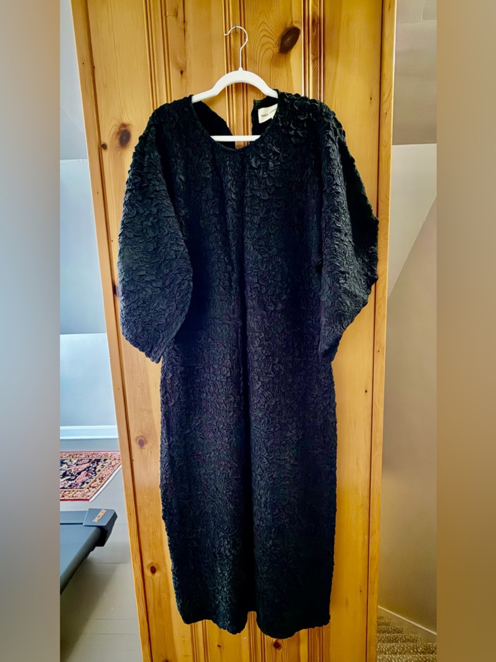 Mara Hoffman Freya Black Textured Popcorn Dress with Puff Shoulders